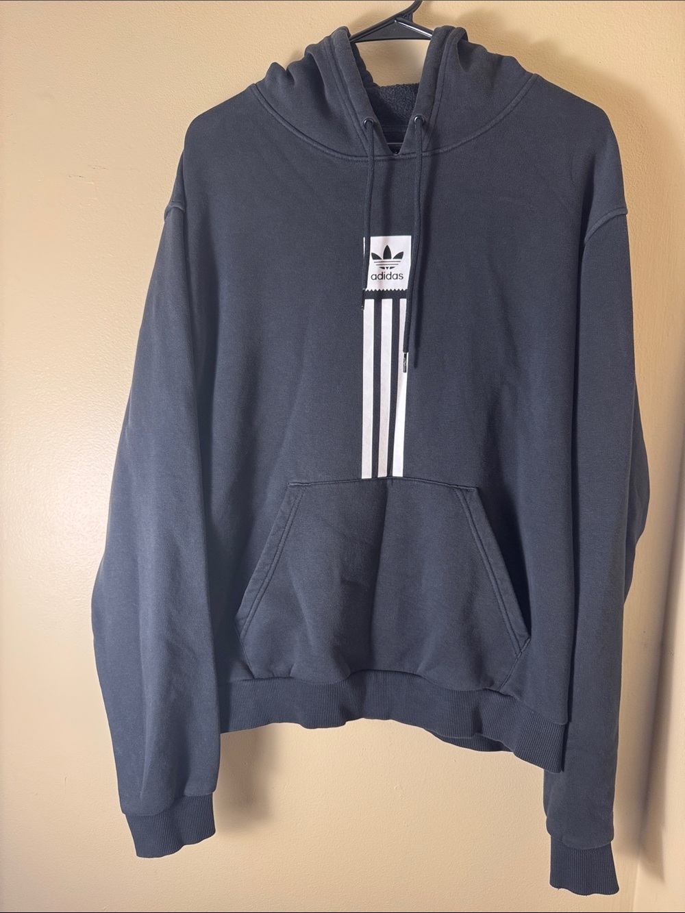 adidas Men's Black Crewneck Hoodie with White Stripe Trefoil